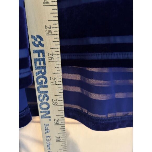 Kate Hill Woman 2X Velvet Burnout Stripe Blouse Blue Sheer Plus Size Top - Picture 5 of 6